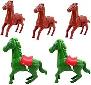 Gogogmee 5Pcs Wind Up Jumping Horse for Clockwork Plastic Animals Energy Saving Design Encourages Crawling and Walking Playtime Fun Random Color