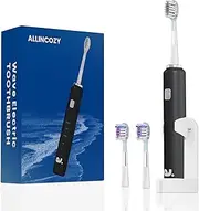 ALLINCOZY New Wave Oscillating Electric Toothbrush, Vibrating Wave Oral Brush, IPX7 Waterproof, Type-C, Gifts for Adults and Kids, Includes 3 Brush Heads and Wall Mount Bracket, Black