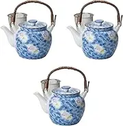 Set of 3, Sumi Shippi Bi-Color Flower with U No. 6 Earthenware Bottle (5.7 x 4.3 inches (14.5 x 11 cm), 31.7 fl oz (1050 cc) | Arita Yakito Jar Made in China Setomonohonpo