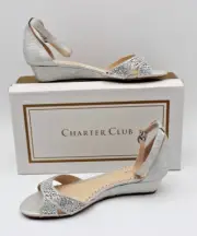 CHARTER CLUB Womens Gippi 2 Crisscross Straps Open Toe Silver Wedge Sandals New