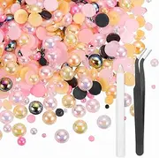 uxcell 50g Flatback Rhinestones, 3mm-10mm Mixed Rhinestones and Half Pearls with Pick Up Pen and Tweezer for Nail Art Crafts, Phone Case, Clothes DIY (Colorful/Rose Red/Pink)