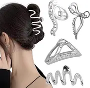 4Pcs Large Hair Claw Clips, Metal Hair Claws Clip, Large Wave Hair Clamps Jaw Clip Fashion Hair Accessories for Women and Girls(Pack of 4)