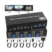 8K@60Hz DisplayPort 3 Monitors 4 Computers KVM Switch, DP 1.4 KVM Switch 4K@1...
