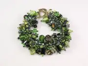 Bracelet bead kit "Limon" Rich Black & Green Pressed Glass Beads Fringe Magic