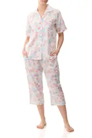 Ladies Givoni Cotton 2 Piece Pyjama Set PJS Pink Blue Floral (Eva 67E)