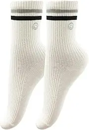 [PLZSITDOWN] Womens Solid Color Two Stripe Crew Socks Casual Athletic Smiling Face Ankle Socks for women Girls