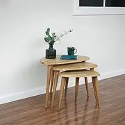 Ultimate Premium Products UPP Solid Nesting Table Set of 3- Chestnut Mid Century Pebble Tables with Tapered Legs – Wooden Home Furniture in a Retro Style (Transparent)