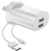 Tonic Dual USB-A Wall Charger with Lightning Cable - Space Grey