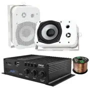 Pyle PFA220BT 2-Channel Bluetooth Amplifier System, 4x 5.25" 400W White Speakers