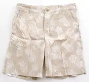 Izod Saltwater Light Khaki Pineapple Print Flat Front Cotton Shorts Men's NWT