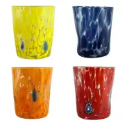 Set of Four 4 Murano Liquor Glass Shot Red Yellow Blue Orange Multi Millefiori