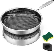 Rincentd Non Stick Frying Pan,11.6 Inch Hybrid Nonstick Frying Pan,Non Stick Stainless Steel Skillet, Dishwasher and Oven Safe,Compatible with All Cooktops.