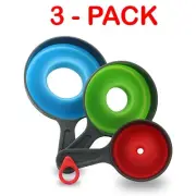3 Pcs Kitchen Funnel Set Collapsible Funnels w/ Plastic Handles Powder & Liquid