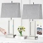 Touch Control Table Lamps Set of 2, Modern Silver Bedside Lamps with USB A+C ...