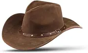 [HADZAM] Arthur Morgan Leather Cowboy hat for Men & Women, Comfortable & Shapeable Stiff Brimmed Outback hat for Western Looks