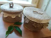 Basket with lid Wicker chest made of jute Chest with lid Box with lid Eco-basket