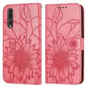P20 Pro Wallet Case 3 Credit Card Slot ID Card Holder, PU Leather Flip Case - Rose Red