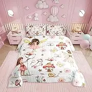 Erosebridal Fairy Garden Twin Comforter Set,Cute Pink Floral Bedding Sets for Girls Kids,Butterfly Flower Quilt Bed Set,Kawaii Mushroom Flowers Bedroom Decor,1 Pillowcase Reversible
