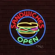 NEW "SANDWICHES OPEN" w/LOGO 26x26x1 INCH LED FLEX WINDOW/WALL INDOOR SIGN 31336