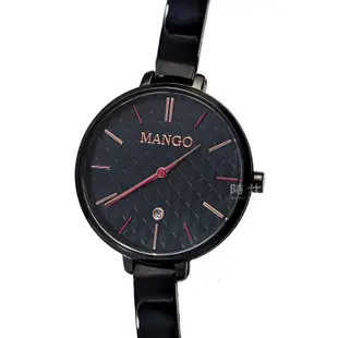 【MANGO】MA6721L-BK 手環造型 簡約菱格 藍寶石鏡面 日期 鋼錶帶女錶 黑 34mm