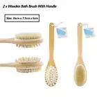 2x Wooden Body Bath Brush Back Massager Scrubber Loofah Long Handle Double Sided