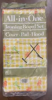 Vintage All In One Ironing Board Cover Pad Yellow/Buttons/Thread/Sewing KMART