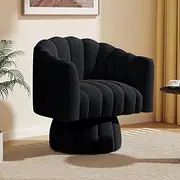 SEYNAR Mid Century 360 Degree Swivel Cuddle Barrel Accent Sofa Chairs, Round Armchairs with Wide Upholstered, Fluffy Velvet Fabric Chair for Living Room, Bedroom, Office, Waiting Rooms, (Black)