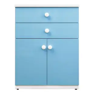 【南亞塑鋼】防水2.1尺二抽二門塑鋼收納櫃/窗邊置物櫃/組合櫃(白色+粉藍色)