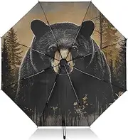 [PDZRMY] Bear Gothic Forest UV Protection Travel Umbrella Compact for Rain and Sun - Auto Open and Close UPF 50+ Windproof Portable 46” Sun Umbrella for Women and Men