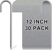 OK5STAR 30 Pack 12" Ground Rebar Stakes Heavy Duty J Hook Ground Anchors, Curved Steel Plant Support Garden Stake Anti Rust Galvanized Ground Stakes