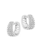 Bloomingdale's Fine Collection Pave Diamond Huggie Hoop Earrings in 14K White Gold, 1.10 tcw