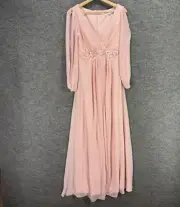 Ever Pretty Dress Women S Small Pink Maxi Long V-Neck Long Sleeve Zipper Lined
