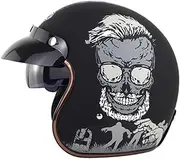 Adult Motorcycle 3/4 Open Face Helmet DOT ECE Approved Vintage Motocross Helmet with Detachable Brim for Men Women Moped Chopper Scooter Cruiser