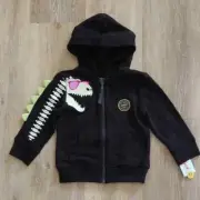 NWT Cat & Jack Boys Full Zip Hooded Dinosaur Glow In The Dark Jacket Size 2T