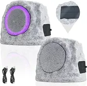 Rock Speakers Outdoor Waterproof Bluetooth Wireless Solar Powered Rock Speakers Rechargeable Battery 2 Pack with 7 Colors and TWS Pair Function for Garden Patio Party Pool(Two A)