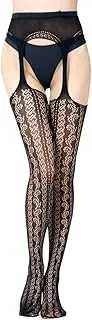 [ZGFLSSJFY] 2 Pairs Black Suspender Stockings, Sexy Lingerie One-Piece Suspenders, Lace Stockings for Women