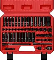 CASOMAN 55PCS 1/4-Inch Drive Impact Socket Set, Shallow & Deep, 5/32 Inch - 9/16 Inch, 4mm - 15mm, Metric/SAE, 6-Point, Cr-V Steel Socket Set