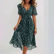 Women's Mini Dress Cocktail Dress Floral Dress Fashion Modern Outdoor Vacation Holiday Regular Fit Flower Short Sleeve V Neck Light Green Red Navy Blue Royal B