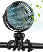 Stroller Fan, Battery Operated Clip on Portable Fan, 360°Rotate USB Rechargeable
