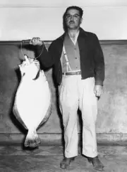 Man Stands Holding Flounder In Chile 1959 Old Fishing Photo
