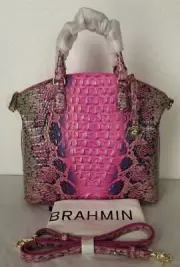 BRAHMIN Melbourne Large DUXBURY Leather Satchel Bag Hot PINK COBRA OMBRE NWT