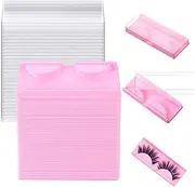 50Pcs False Eyelash Case Eyelash Storage Box Empty Case Unit Container Lash Cases Makeup Organizer Plastic Eyelash for Cosmetic Tools(Pink3.26* x 1.22 x 0.39in)