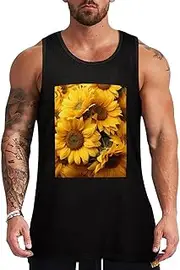 [NQHJT] Men Tank Tops Many Sunflowers Sleeveless T Shirts for Men's Fitness Quick Dry Gym Tank Top for Men