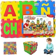 36 Tiles Puzzle Carpet, 31x31 EVA Foam Baby Mat for Floor Interlocking Spanish Alphabet Foam Puzzles Mat for Play & Exercise Play for Babies and Toddler, Random Color Russian Alphabet
