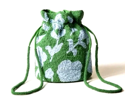 Kate Spade New York & Target Beaded Classic Bucket Bag Green Rose Drawstring