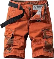 [PHJTOMK] Mens Buckle Zipper Cargo Shorts Loose Fit Multi Pocket Work Short Military Paratrooper Vintage Style Camo Shorts, Orange 6, 29