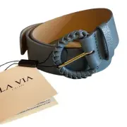 La Via Firenze Italian Leather Belt Cloudy Blue L