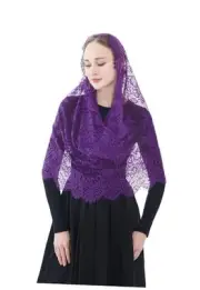 Spanish Infinity Veils for Church Lace Chapel Veils Catholic Church Purple