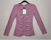 NWT Downeast Sz XS Tegan Gathered Ruched Top Rose Mauve Modal Blnd Stretch Long