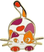 [Hokum and Snark] Sunrise Lesbian Pride Calico Cat Enamel Pin in Lesbian LGBT+ Flag Colors